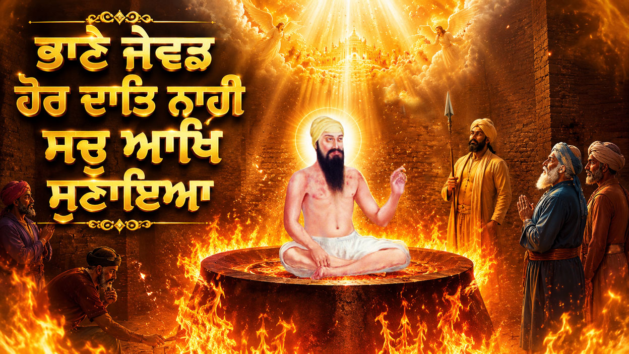 ਭਾਣੇ ਜੇਵਡ ਹੋਰ ਦਾਤਿ ਨਾਹੀ ਸਚੁ ਆਖਿ ਸੁਣਾਇਆ<br/>Bhane Jevad Hor Daat Nahi