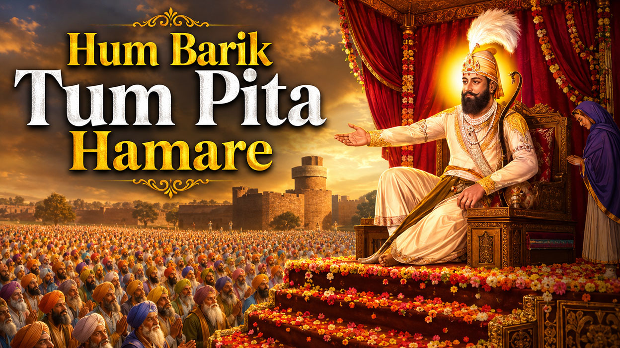 ਹਮ ਬਾਰਿਕ ਤੁਮ ਪਿਤਾ ਹਮਾਰੇ ਤੁਮ ਮੁਖਿ ਦੇਵਹੁ ਖੀਰਾ <br/>Hum Barik Tum Pita Hamare, Tum Mukh Devo Kheera